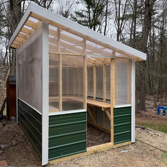 Customer-built 8x12 backyard greenhouse using CoopPlansDIY instructions