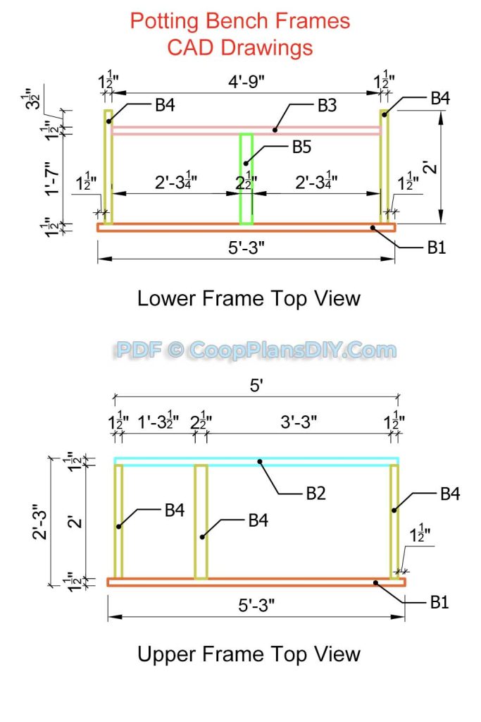 Potting Bench Frames
CAD Drawings Top View Dimensions