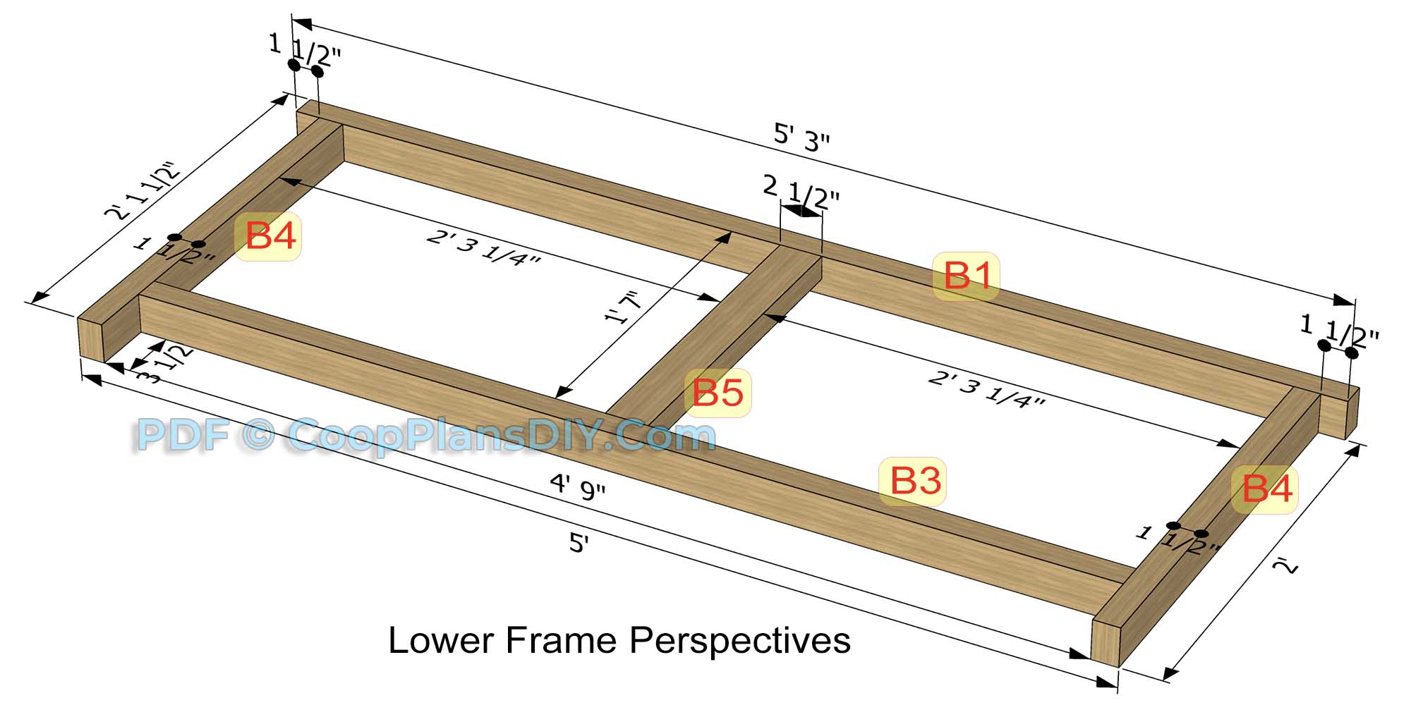 DIY potting bench color coded Lower frame