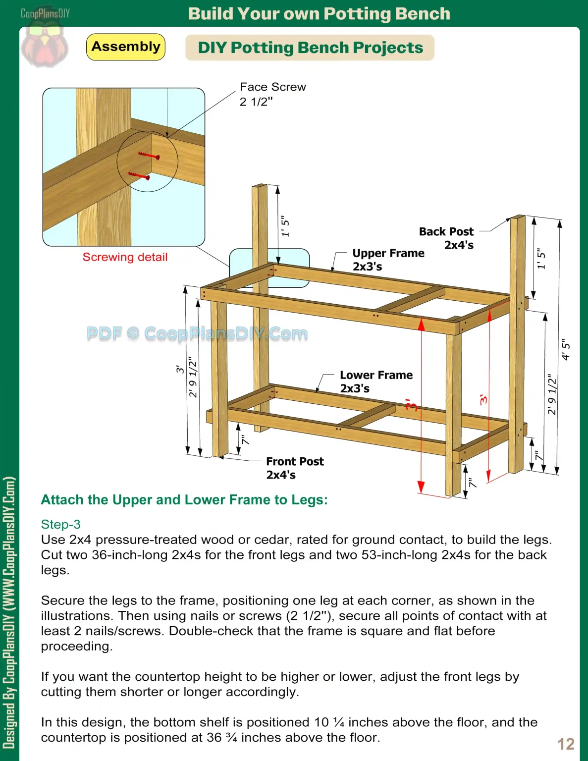 Step-by-step potting bench plans preview page — free woodworking guide